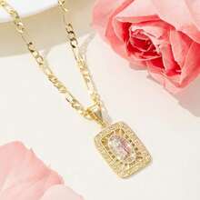 1pc Elegant Gold-Plated Square Guadalupe Virgin Mary Pendant, Religious Memorial Jewelry For Faith And Love, Suitable For Mother's Day, Gift For Mother/Daughter - Multicolor - View 4