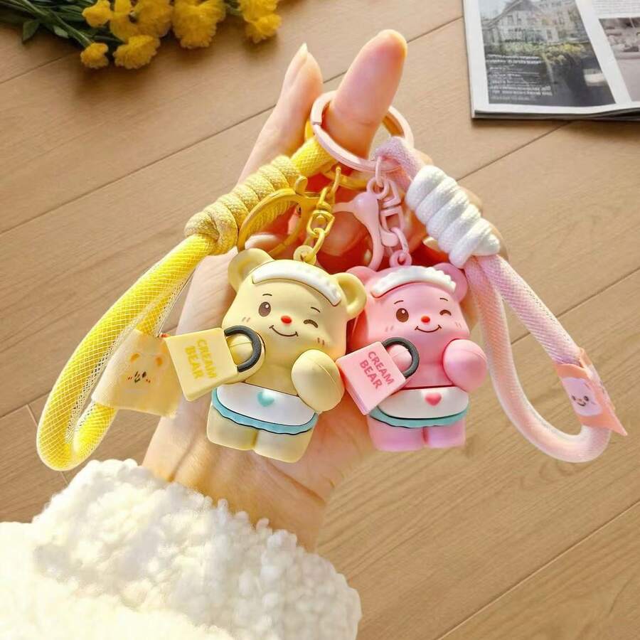 Móc khóa hình gấu bơ hoạt hình dễ thương, móc khóa xe hơi đôi, quà tặng nhỏ cho người chơi trò chơi gắp thú nhồi bông. - Nhiều màu - Xem 1