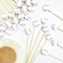 100 piezas Decoraciones para pastel de béisbol, Palillos para cócteles, Palillos elegantes, Para aperitivos, postres, pinchos, bandejas de salchichas, pinchos de fruta, Decoraciones para fiesta de partido de béisbol, Suministros para fiesta con tema deportivo (Béisbol) - Rojo y blanco - Ver 4