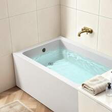 Alcove Bathtub, 48" X 30" Contemporary Alcove Acrylic Bathtub, Soaking Bath Tub With Left Hand Drain And Overflow Hole, Large Rectangular Deep Soak Tub For Bathroom With Integral Flange, White - 48-inch Left Drain - View 9