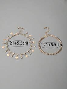 2pcs/Set Fashionable Gold-Tone Double-Layer Butterfly Rhinestone Anklet Set, Versatile Daily Wear Jewelry For Women - 31256-ank-g-eP - View 8