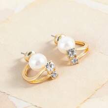 1对女士美人鱼珍珠耳环，新款垂坠式镶钻耳环，二合一耳环，新娘耳环 - 彩色 - 查看 5