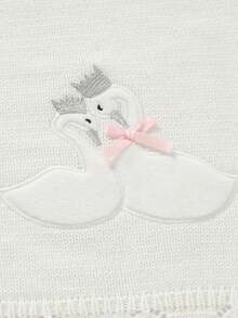 All Season Pure Cotton Baby Blanket, Newborn Blanket With Cute Swan Embroidery, Infant Stroller Blanket, Baby Girl Comforter, Essential Newborn Supplies - White - View 4
