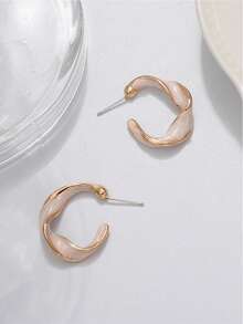 1 Pair Fashionable Colorful Enamel C-Shaped Hoop Earrings, Unique Geometric Design, Minimalist Versatile Jewelry For Women, Suitable For Daily, Dates, Parties, Great Gift For Girlfriend - Multicolor - View 10