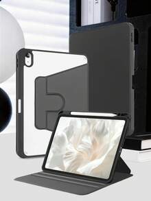 360°旋转亚克力高透明可折叠平板保护套，黑色，兼容iPad Mini 6/Mini 7/Air/Air2/9.7/10.2/10.5/Air4/Air5/第十代/10.9/Pro11/Air11(M2)2025/Air13(M2)2024/Pro11(M4)2024/Pro13(M4)2024 12.9英寸/Air 13(M3)2025/Air 11英寸(M3)2025/(A16) 11英寸第十一代2025款。高透明亚克力后盖，360°旋转支架，内置笔槽，软边全包设计，简约/休闲/经典平板电脑保护套。（不含笔） - 黑色 - 查看 8