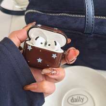 极简半透明棕蓝色星星挂环耳机保护套，兼容 Pro 3、新款Pro 2、可爱苹果4极简3，个性化半耳机保护套，女士款 - 棕色 - 查看 5