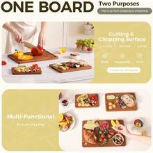 Cutting Board Kitchen – 3-Piece Wooden Boards With Grooves, Side Handles, Non-Slip Mats – Meat, Veggies Fruit,Cutting Board & Knife Sets – Kitchen - Carbonized Brown - View 7