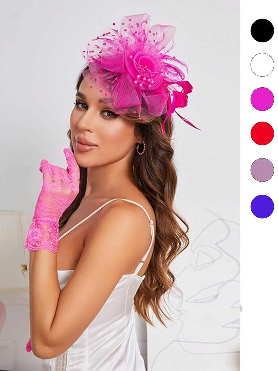 Bộ 3 món gồm găng tay ren, mũ dự tiệc trà, mũ dự lễ hội Kentucky Derby, quà tặng Ngày của Mẹ dành cho phụ nữ. - Nhiều màu - Xem 1