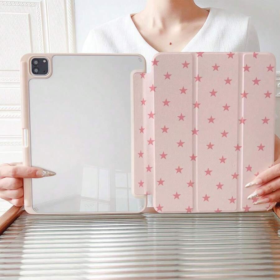 1 Ốp lưng bảo vệ bằng acrylic trong suốt cao cấp in hình ngôi sao màu hồng, có khe cắm bút, chân đế từ tính đa góc và chức năng tự động bật/tắt màn hình, tương thích với iPad Pro/Air, và Pad 5/6/28. - Nhiều màu - Xem 1