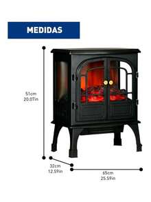 Chimenea Eléctrica con Efecto de Llama, Brasas de Leña  (65 * 60 * 31 cm); Configuraciones de Calor, Control Remoto y Temporizador, Ceramico. Bluelander - Negro - Ver 5