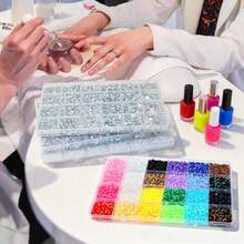 Bộ 3 viên đá trang trí móng tay hình tròn, đính kèm đá resin 24 khe, màu AB huỳnh quang, phụ kiện tự làm móng. - Nhiều màu - Xem 6