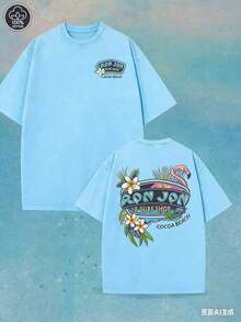 1pcs(230 Pure Cotton T-Shirt) Men's T-Shirt, Surf Shop Graphic T - Shirt,Street Style-HD07180gcamiseta Para Hombre,Funny Graphic Tees,Men's Clothing - 天藍色 - 查看 3
