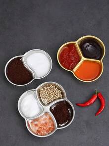 1 đĩa đựng nước chấm bằng thép không gỉ 2 ngăn/3 ngăn/4 ngăn, đĩa chấm thịt nướng kiểu Hàn Quốc. - Vàng - Xem 3