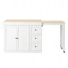 Kitchen Island On Wheels, Extendable Kitchen Island With Dining Area, Spice Rack And Drawers, Mobile And Freestanding Kitchen Island, Ideal For The Kitchen And Dining Room (Black) - White - View 1