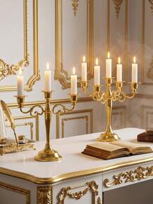 Elegant Multi-Arm Gold Candle Holder, Vintage European Style Home Decor, Creates Romantic Ambiance For Living Room, Wedding Anniversary, And Other Romantic Occasions. This Bohemian-Style Zinc Alloy Desktop Decor Is An Ideal Choice For Home Decoration, Fireplace Decor, Christmas Party, Housewarming Gift, Wedding, Restaurant, And Various Gatherings. - Multicolor - View 4