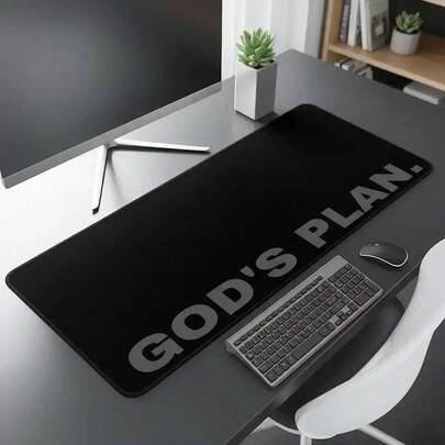 Alfombrilla de ratón de juego extra grande con diseño de "Plan de Dios" en negro, almohadilla de escritorio estética, alfombrilla de goma lavable con borde antideslizante, tamaño múltiple, adecuada para el hogar y la oficina, buen regalo para familiares y amigos, alfombrilla de ratón extendida