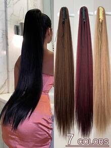 HEYPINK 38-Inch Extra Long Straight Synthetic Hair Ponytail Extension, Ombre Brown To Burgundy Black, Claw Clip Ponytail Hair Accessory Suitable For Women Party And Daily Use - Dark Brown - View 9
