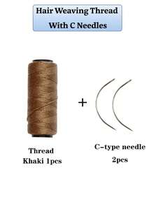 nunify 用于手工缝制发片、假发、DIY的缝纫线/编织线（黑色、棕色、深棕色、米色、卡其色），60米/卷，配C型弯针，假发制作工具 - 1PC - 查看 12