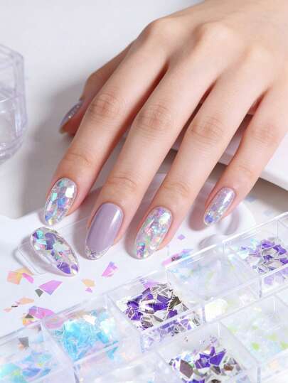 炫彩不规则美甲亮片美甲饰品 AB 美人鱼碎玻璃箔片女士美甲沙龙装饰设计