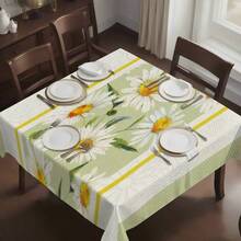 1pc Watercolor Daisy Print Tablecloth, Fresh Pastoral Style, Easy Clean Daily Use Dining Table Cover, Festive Atmosphere Home Decor Rectangle Sofa Cover - Multicolor - View 6