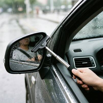 Custom Stainless Steel Vehicle Rearview Mirror Wiper With Retractable Blade For Window Cleaning And Defogging Tasks