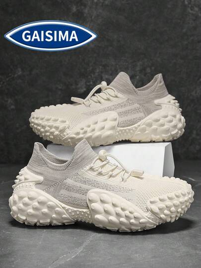 GAISIMA 1双男士纹理针织鞋面运动鞋，独特压纹外底，休闲鞋，适合街头服饰和日常穿着