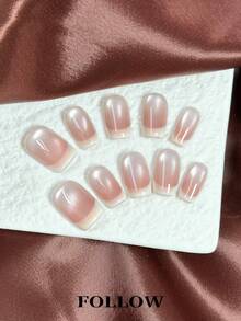 10片手工亚克力美甲贴片，短款，方形，白色，粉色，甜美可爱，法式，猫眼，闪粉，手绘，可爱美甲，价格实惠，美甲用品，可重复使用美甲套装，含美甲工具，适合日常通勤、派对和办公场合送礼 - 彩色 - 查看 3