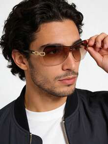 Gafas de moda unisex Y2K, gafas sin montura cuadradas extra grandes para mujeres, adecuadas para salidas de verano y vacaciones, ideales para la playa, el estilo casual de negocios, los viajes al aire libre, el regreso a la escuela con estilo universitario y diversas ocasiones en primavera y verano - Marrón Mocha - Ver 2