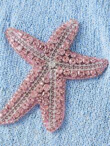 Women's Off The Shoulder Dress Stylish Sparkly Starfish Design Long Sleeve Mini Bodycon Dress - 藍色 - 查看 10