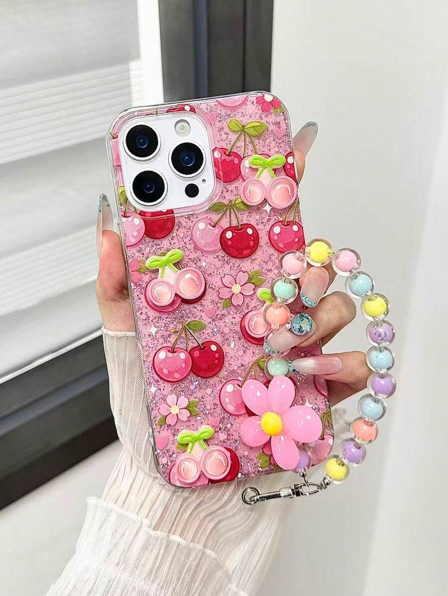 Cherry Accessories 彩色树脂透明花卉吊坠加厚防摔高端手机壳，兼容 17、17 Pro、17 Pro Max、 16/15/XR/ 16 Pro Max/7/8/P12 Pro Max/P13 Pro Max/P14 Pro Max/P13/P14/P11/P12/P14，可爱时尚加厚保护壳，适用于 XS/S/XS Max/7/8/GES2