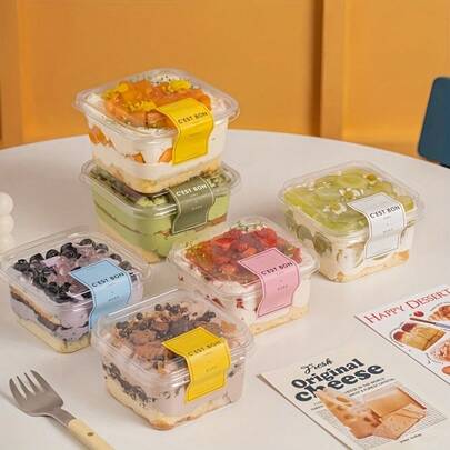 Tiramisu Box, Cake Box, Square Transparent Mousse Tiramisu Layered Cake Baking Dessert Soy Milk Packaging Box With Lid, Suitable For Holiday Parties, Birthday Gatherings, Christmas, Halloween, Multi-Purpose, Outdoor Events Pastry Packaging, Essential For Kitchen Baking