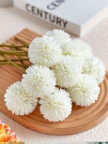 8/16pcs Artificial Chrysanthemum Ball Flowers Dandelion Hydrangea Arrangement Bouquet Present For Friends Bridal Wedding Bouquet Decor For Home Office Coffee House Party Wedding Decoration - 白色 - 查看 1