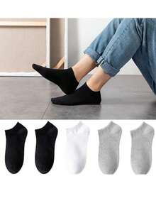 6 Pairs Black Ankle Socks (Polyester) - Black - View 4