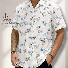 JL Men's Hawaiian Floral Beach Shirt, Short Sleeve, Button-Down, Spring And Summer - Floral 31-Azul - 查看 1