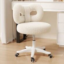 Teddy Velvet Makeup Chair With Back, Cute Rolling Chair Height Adjustable Swivel Vanity Stool Chair For Girls, Home Bedroom - 白色 - 查看 10