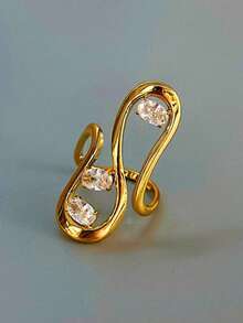 VKHK 1pc Fashion 18K Gold Plated Stainless Steel Zirconia Decor Single Ring, Suitable For Women Daily And Wedding Wear, Gift - Multicolor - View 8