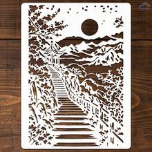 Reusable Mountain Landscape Stencil, Suitable For DIY Wall Art, Scrapbooking And Embossing - Durable PET Plastic, Easy To Use 11.7 Inch X 8.3 Inch Template - A - View 6