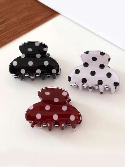 1pc Women's Sweet And Elegant Black & White Polka Dot Hair Claw Clip, With Vibrant And Playful Design, Suitable For Bun Hairstyles, Daily Wear And Holiday Styling Accessory