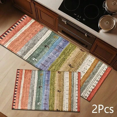 2D Colorful Striped Print Pattern Rug, Soft And Durable Floor Mat For Home Decor, Suitable For Entryway, Porch, Indoor - Washable Floor Covering For Living Room, Bathroom, Bedroom, Game Room, Laundry Room, Dorm