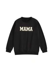 Mommy And Me Matching Outfits Christmas/Halloween Sweatshirts Family Matching Xmas Clothes Long Sleeve Crewneck Mama/Mini Letter Print Sweatshirts Pullover Tops Winter Fall Clothes - Đen và trắng - Xem 8