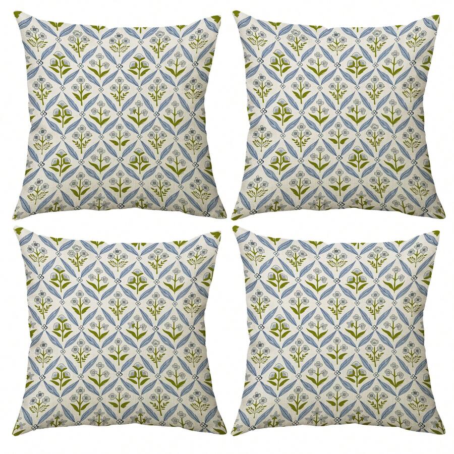 1 Stück/4 Stücke Kissenbezug mit Blumenmuster, Morrisstil, einseitiger Muster, 40*40cm, 45*45cm, 50*50cm, geeignet für Sofa, Wohnzimmer Dekoration, Alltagsgebrauch - Verschiedenfarbig - Übersicht 1
