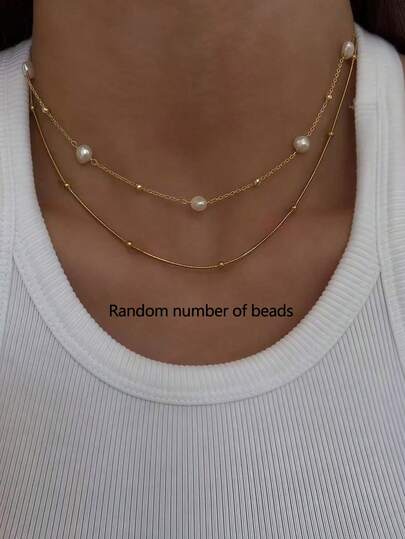 2件套简约优雅仿珍珠项链，适合女性日常生活、约会、派对等场合，可叠戴（珍珠数量随机）
