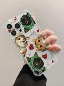 卡通猫咪彩绘透明卡包多功能卡包加厚防震手机保护壳，兼容 17/17Pro/17ProMax/16/11/16Pro/16Plus/16ProMax/16E/15ProMax/13/14/12/XS/XR/7G/8P、Galaxy S25/S25Plus/S25Ultra/A16/A36/A26/A56/A50/A12/A32/A52/A72/A51/A21S/A13/A14/S24/S24Plus/S24Ultra/S20/S23/S22/A53/S20FE/S21、11/12Pro/12/12X/13Pro/14Pro/15Pro/X3Pro等机型。 10/9/Note9/12C/Note11Pro/Note8Pro/9C/9A - 彩色 - 查看 4