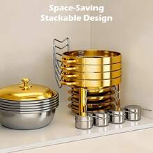 Gold Chafing Dishes For Buffet With Glass Lid (5QT, 1/2/4 Pack), Round Chafer & Warmer Set With Lid Holder, Polished 316 Stainless Steel, Rolled Rim Process, Chafing Dishes For Buffet For Catering Events, Parties, Weddings - Nắp thép mạ vàng nguyên chất 5 lít - 4 - Xem 8