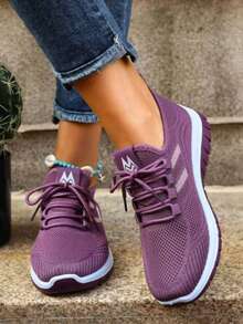 Women's Orthopedic Comfort Slip-On Sneakers - With Arch Support And Skin-Friendly Foam, Breathable Knitted Fabric, All-Day Lightweight Walking Shoes, Non-Slip PVC Sole - Suitable For Nurses, Teachers, Standing And Running Errands, Orthopedic Shoes, Delicate Embossed Design, Exquisite Embroidery, Soft Cushioning, Comfortable For Long Hours Of Standing - 升級紫色 - 查看 3