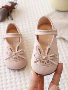 1双女童兔耳平底鞋，刺绣可爱设计，儿童软底防滑透气皮革休闲凉鞋，百搭时尚运动鞋，适合春、夏、秋、冬四季穿着 - 粉色 - 查看 3