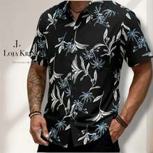 JL Men's Hawaiian Floral Beach Shirt, Short Sleeve, Button-Down, Spring And Summer - Floral 28 - View 1