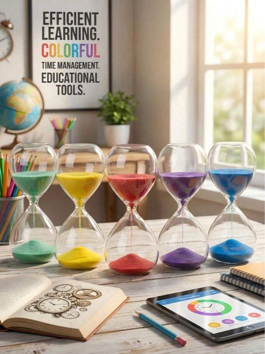 1pc 5/10 Minute Timer, Made Of Clear Glass, Available In Multiple Sand Colors. Suitable For Timing Entertainment Activities And Party Games, Also Can Be Used As A Fashionable Desktop Decor Placed In Living Room, Bedroom, Study Or Office. - Multicolor - View 1