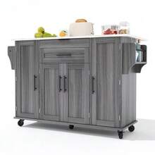 120*45cm, Mobile Kitchen Island, Kitchen Trolley, Extendable Worktop Up To 70cm, Concealed Cutlery Drawer, Adjustable Shelves, Spice Rack And Towel Rail, Suitable For Kitchen, Dining Room Or Living Room - 灰色 - 查看 10