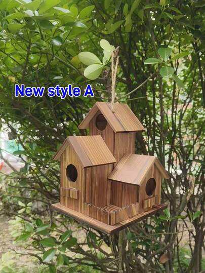 1pc Wooden Creative Bird Nest Honeycomb Rustic Decor, Villa Style Bird Feeder Hanging Ornament, Suitable For Small Birds Outdoor Nest, Bird House, Bird Habitat